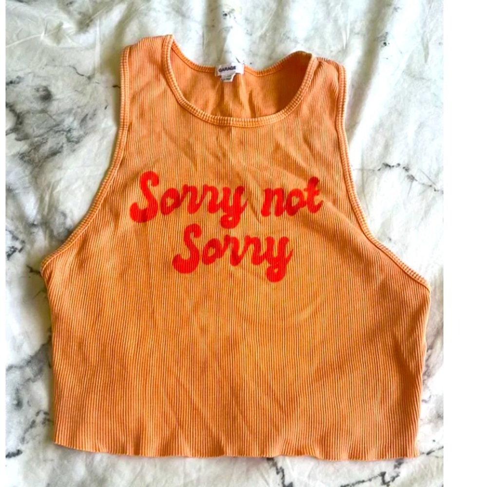 Garage Orange Ribbed "Sorry Not Sorry" Graphic Crop Tank Top XS